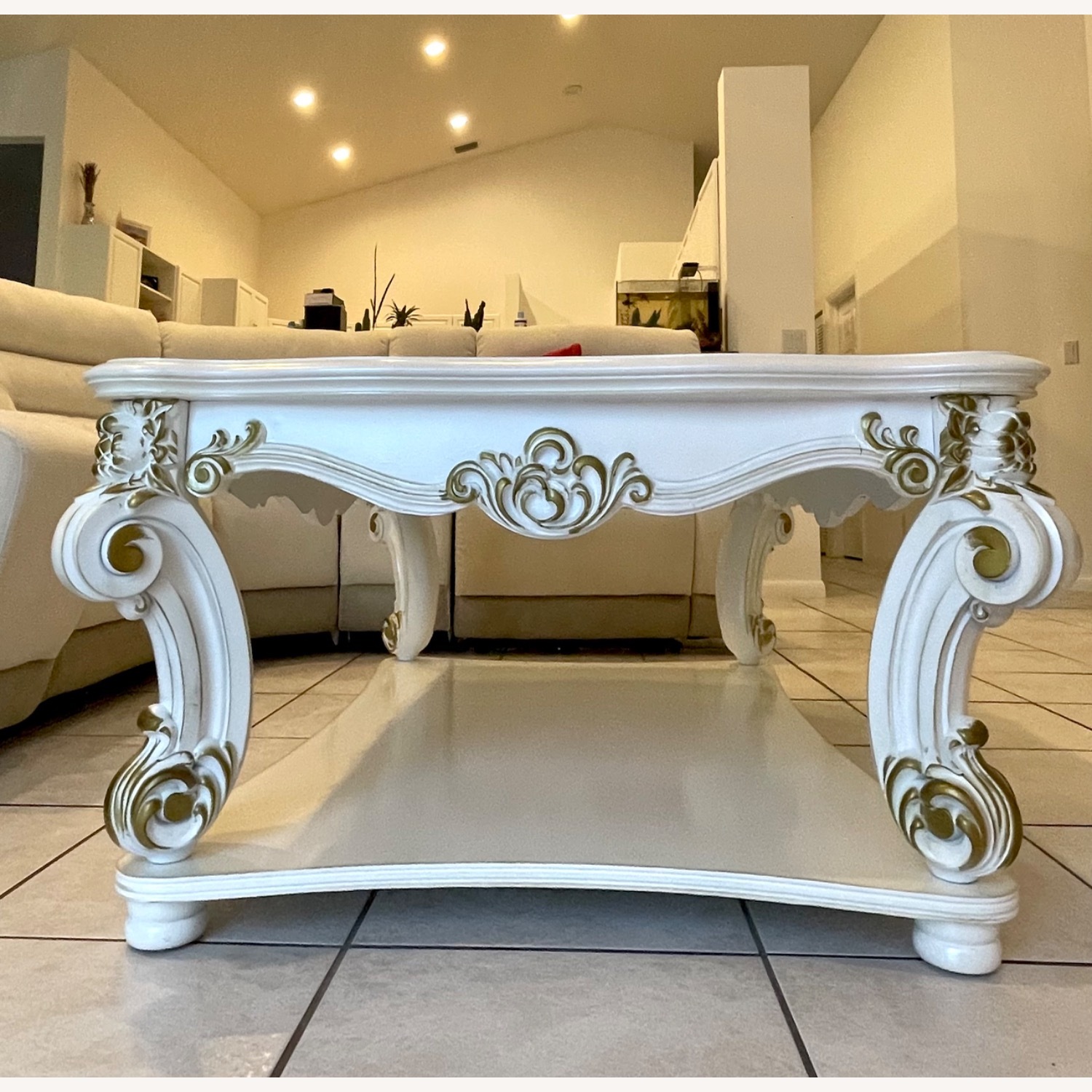 Home Depot White and Gold Rectangle Wood Coffee Table - image-1