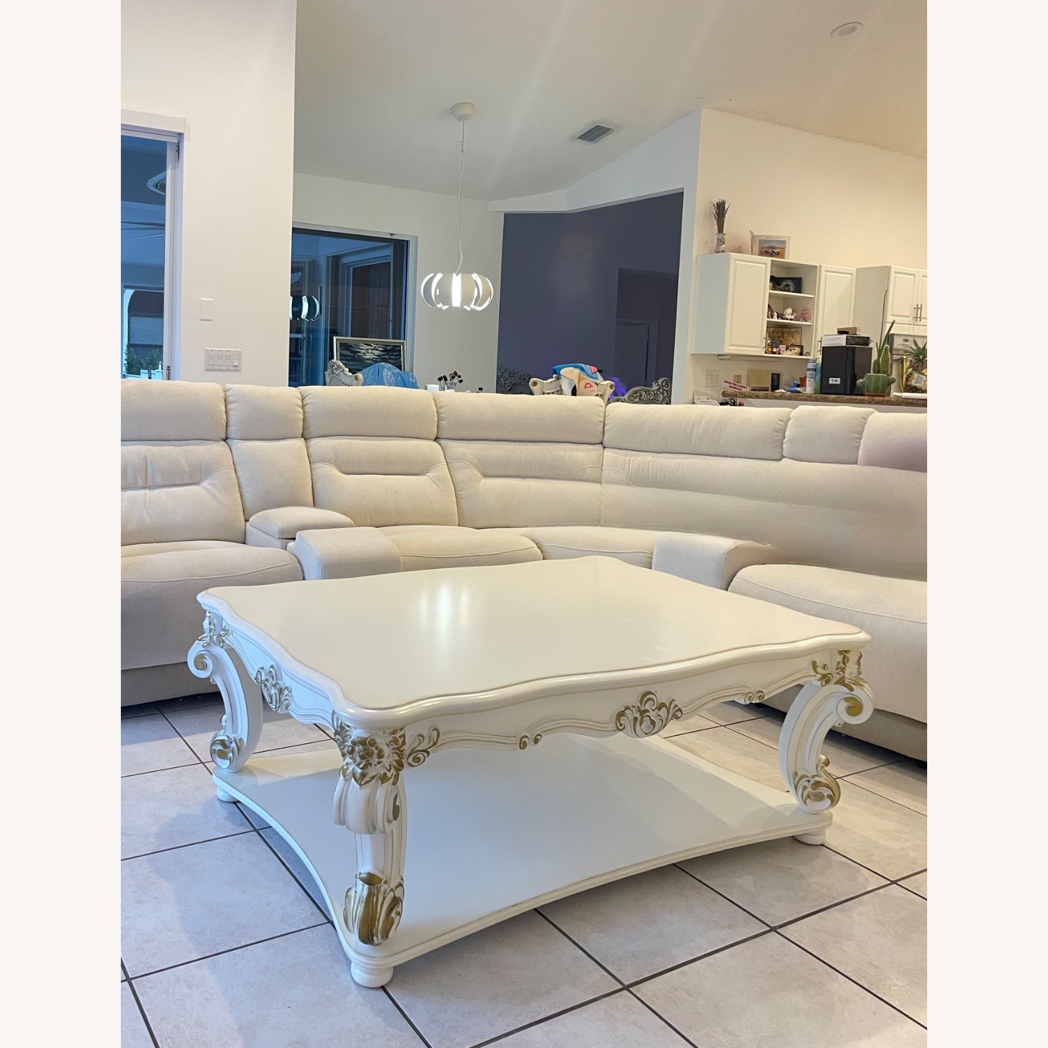 Home Depot White and Gold Rectangle Wood Coffee Table - image-2