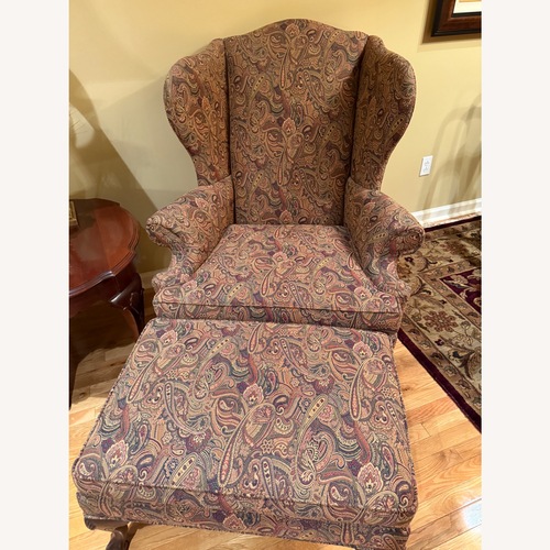 Used Ethan Allen Sussex Wing Chair with Ottoman for sale on AptDeco