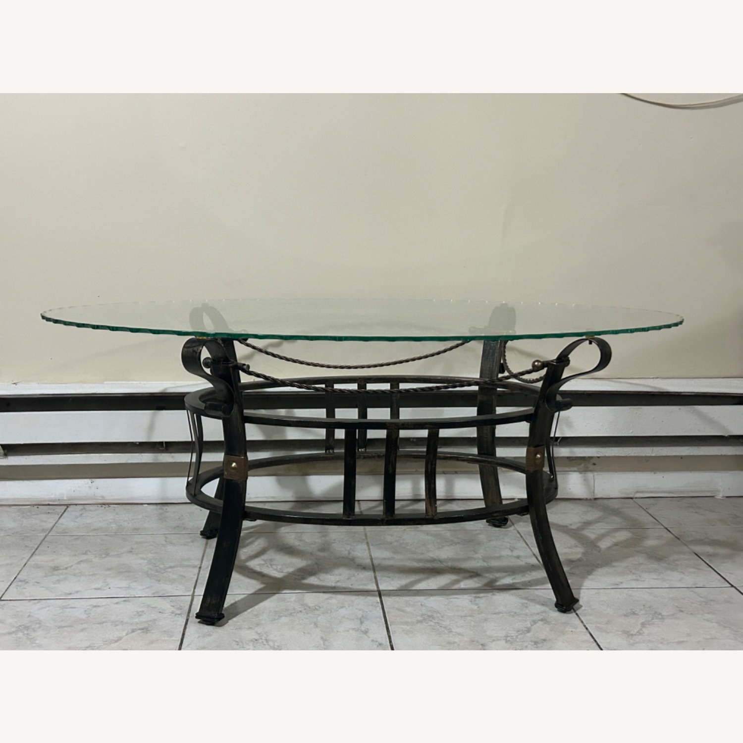 Oval Glass & Metal Base Coffee Table  - image-1