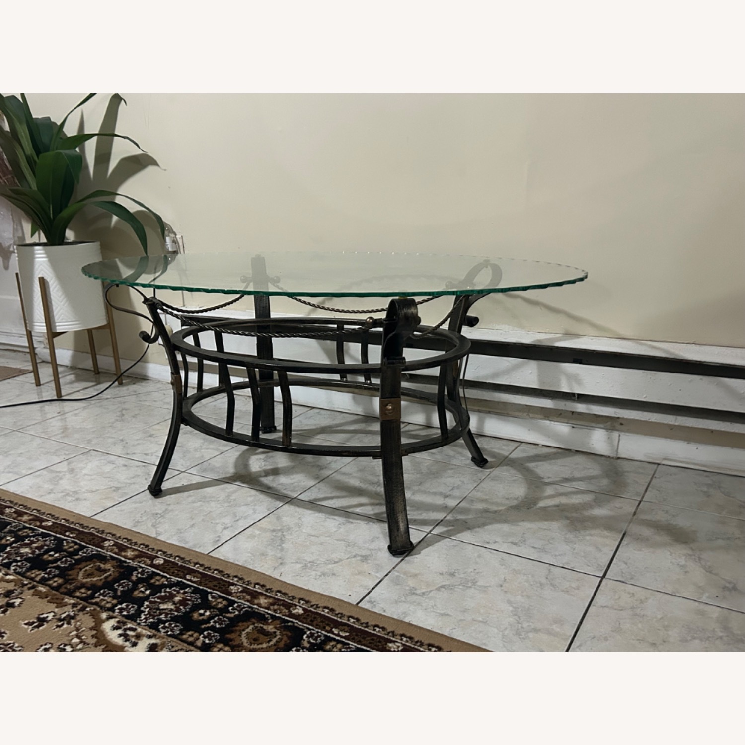 Oval Glass & Metal Base Coffee Table  - image-3