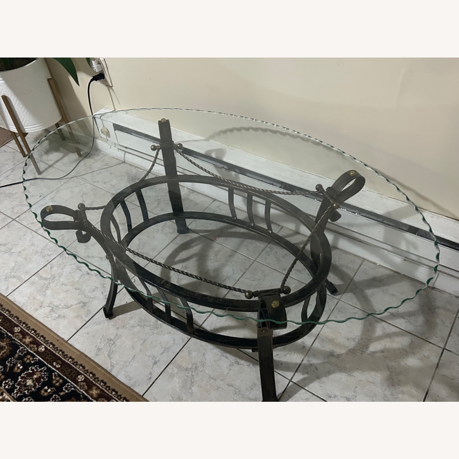 Oval Glass & Metal Base Coffee Table  - image-2