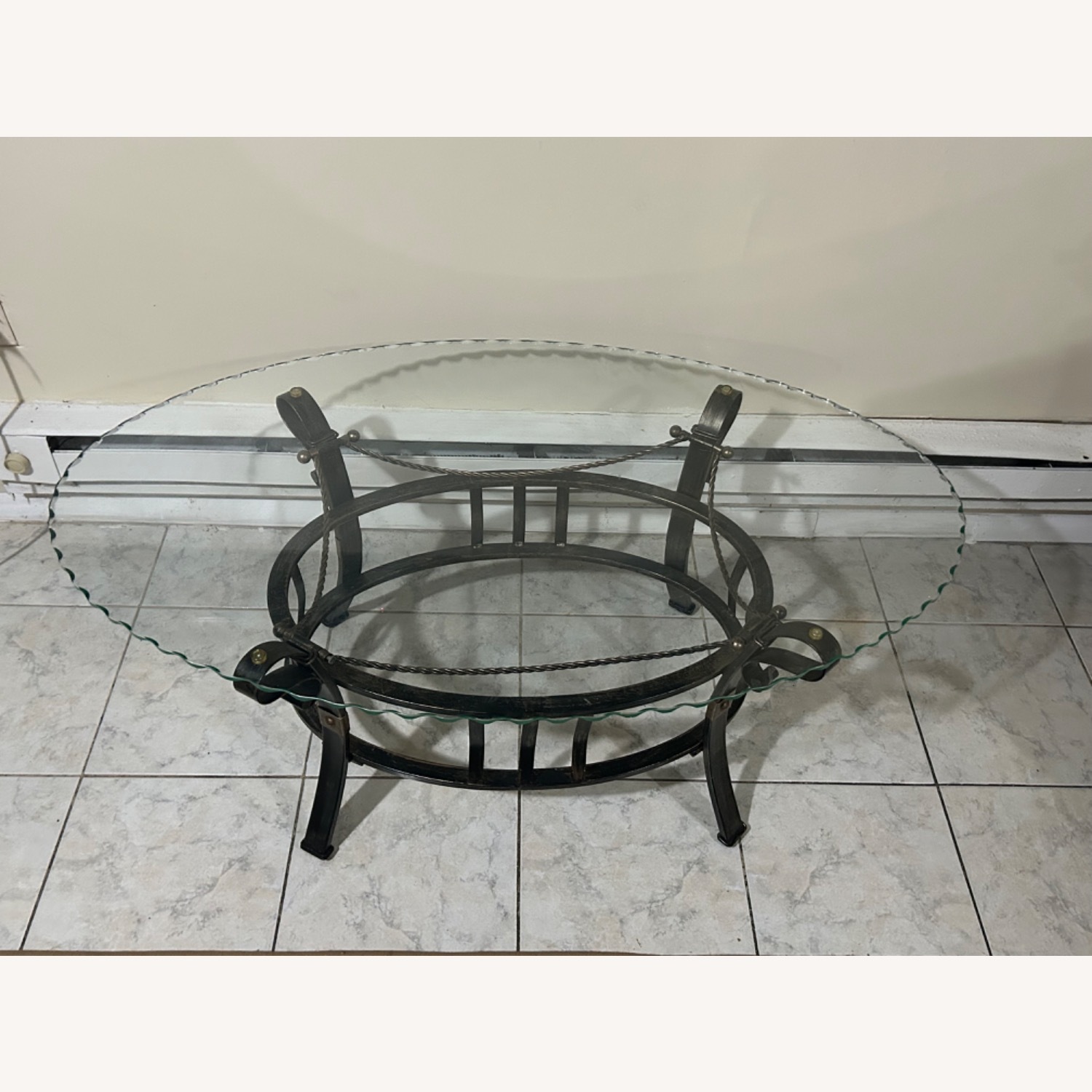 Oval Glass & Metal Base Coffee Table  - image-4