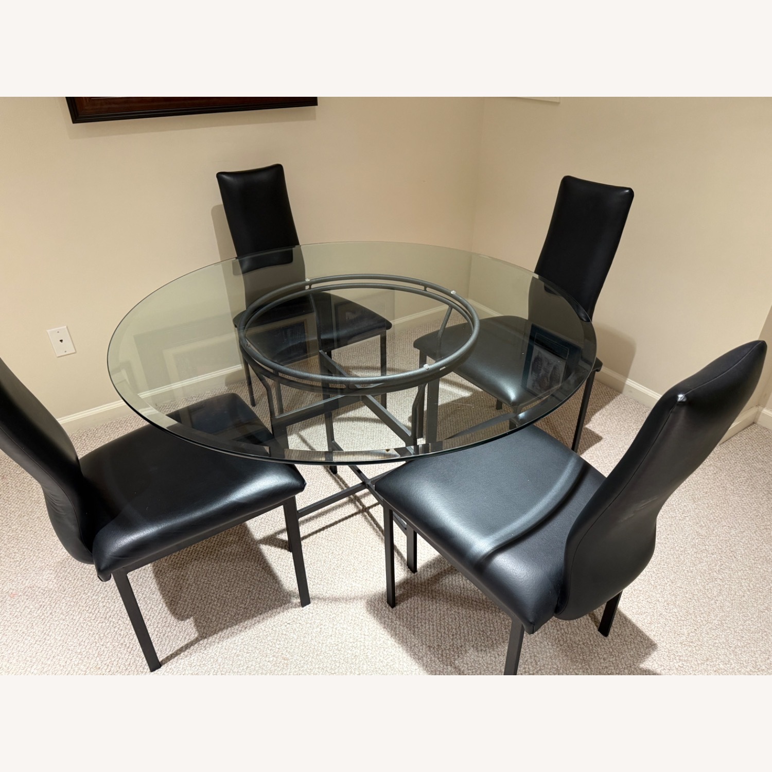 Glass Dining Table with 4 Black Chairs - image-1