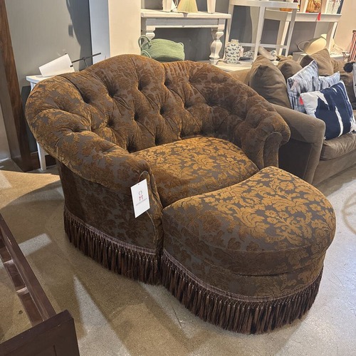 Used Patterned & Fringed Chair & A Half w Ottoman  for sale on AptDeco