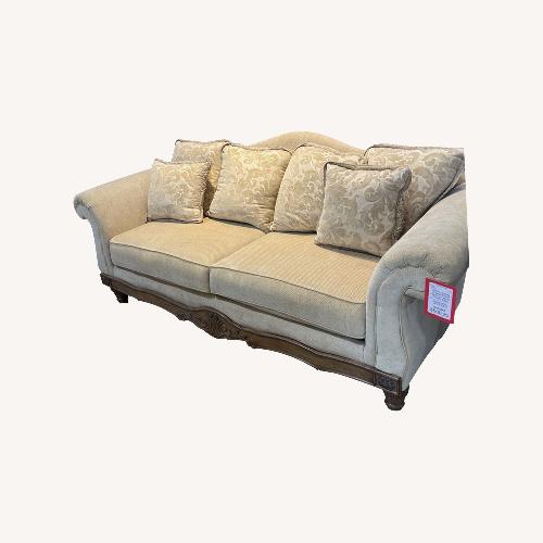 Used 2-Seat Camel Back w Wood Accent Base Sofa for sale on AptDeco