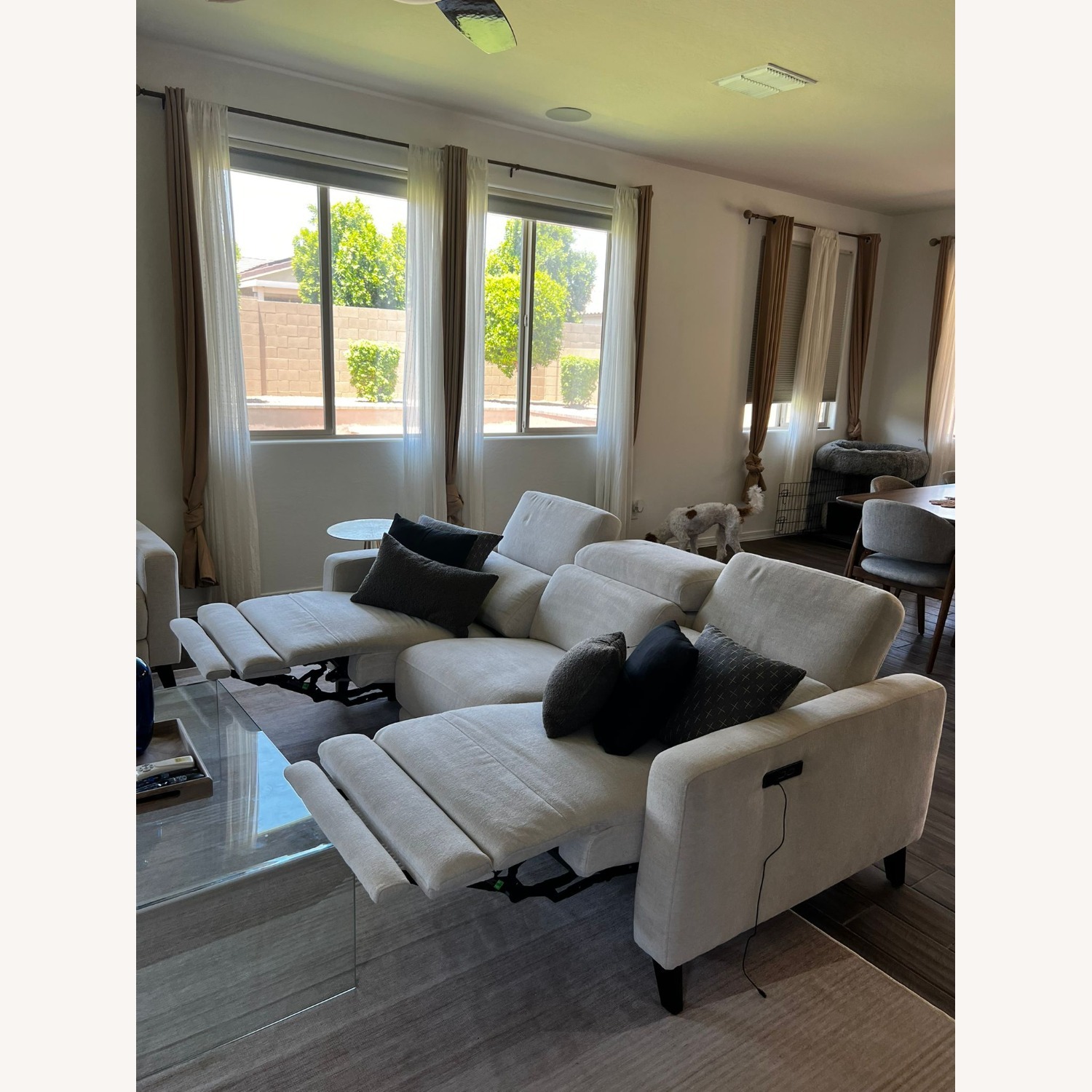 Living Spaces Reclining Sofa with Power Headrest & USB - image-3