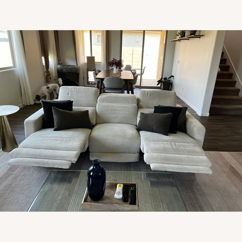 Used Living Spaces Reclining Sofa with Power Headrest & USB for sale on AptDeco