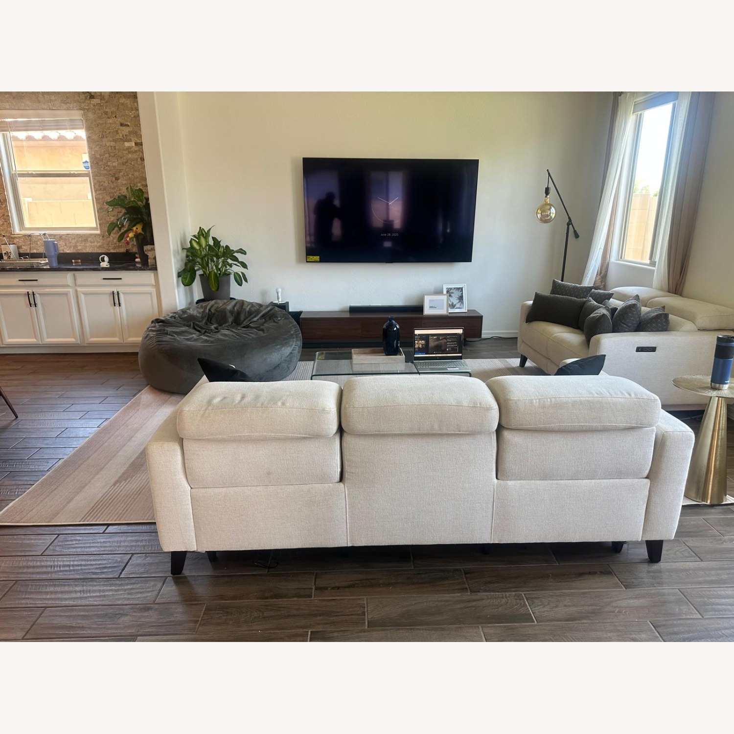 Living Spaces Reclining Sofa with Power Headrest & USB - image-5