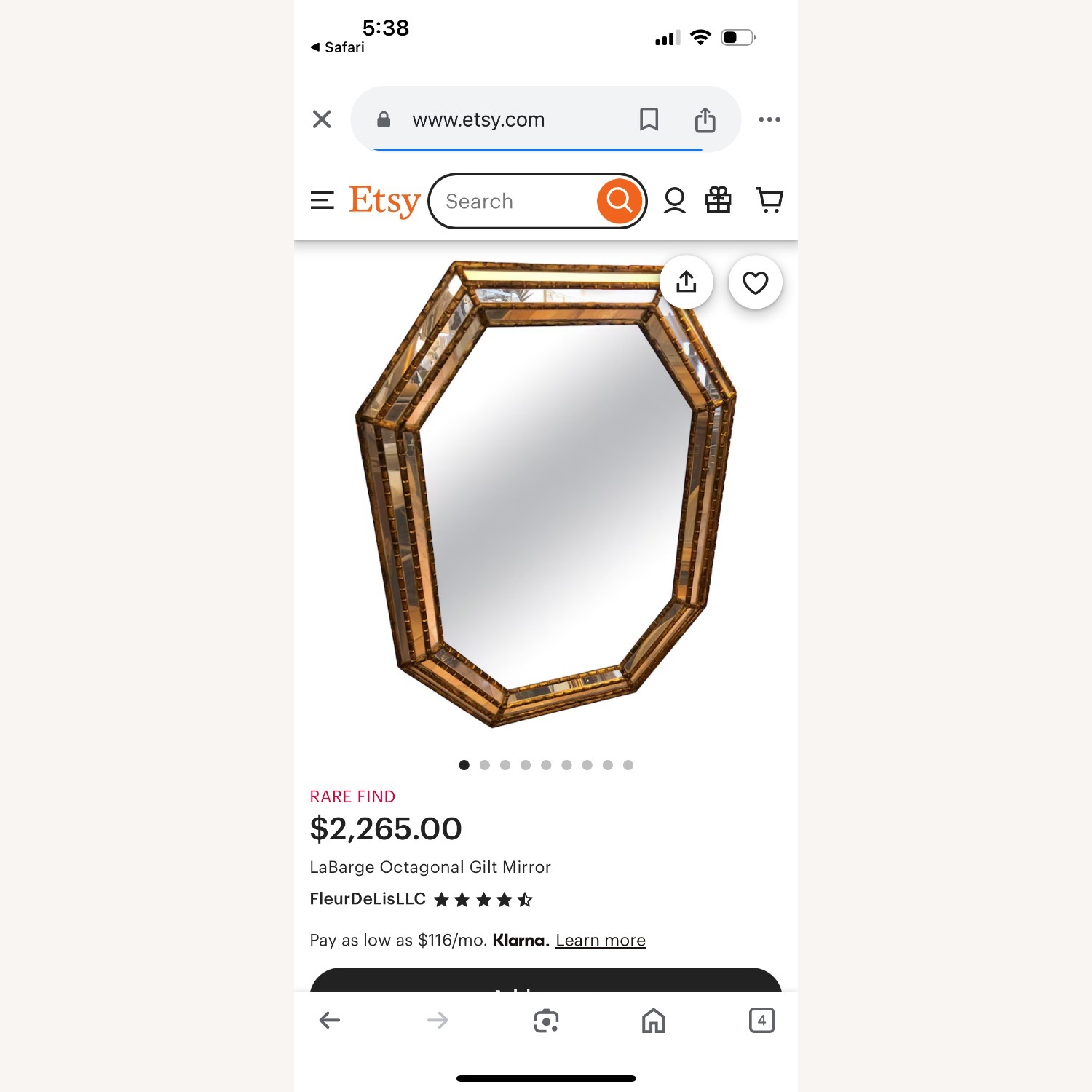 La Barge Octagonal Gilt Mirror H42, L32in, W2 in - image-2