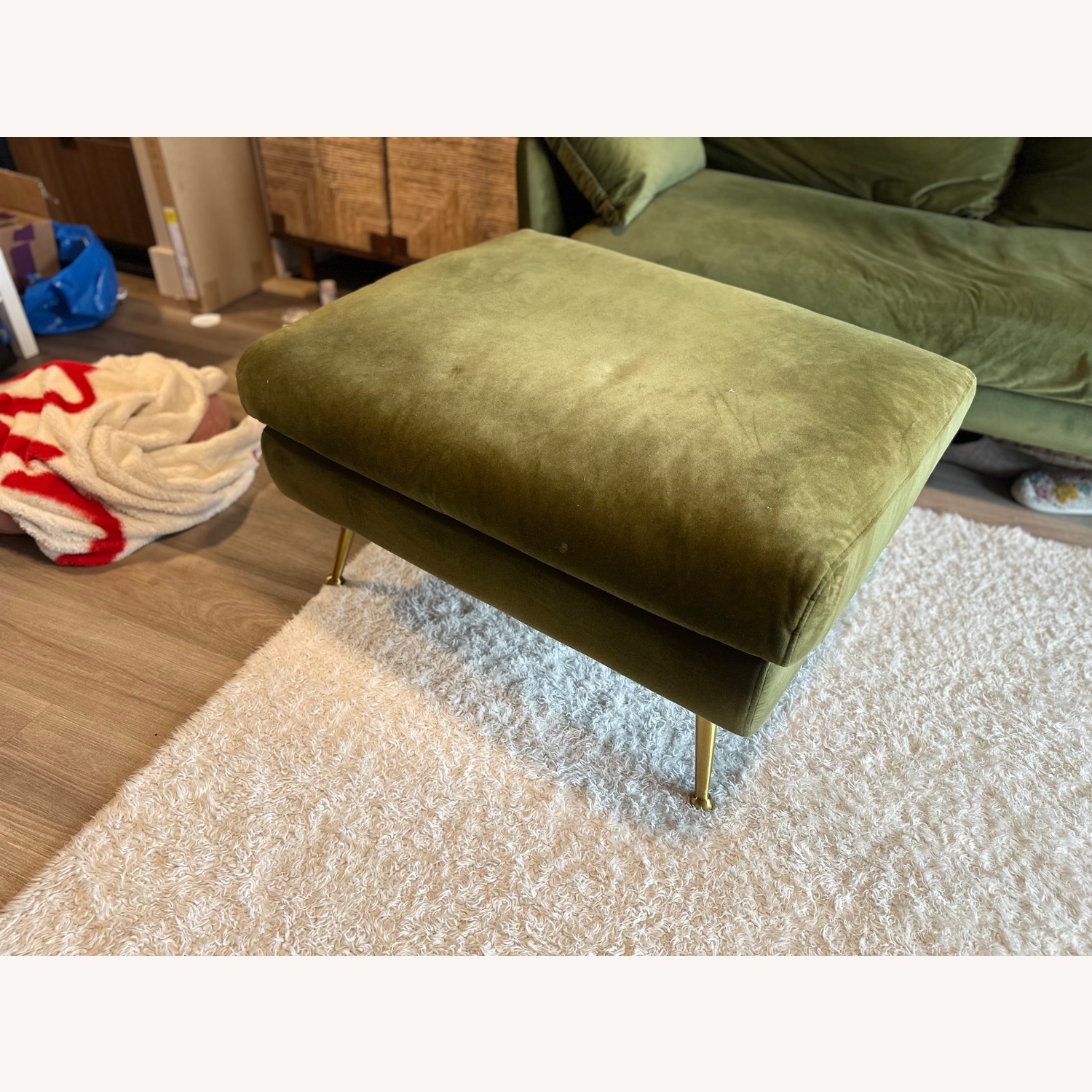Albany Park Velvet Olive Green Couch w Matching Ottoman - image-5