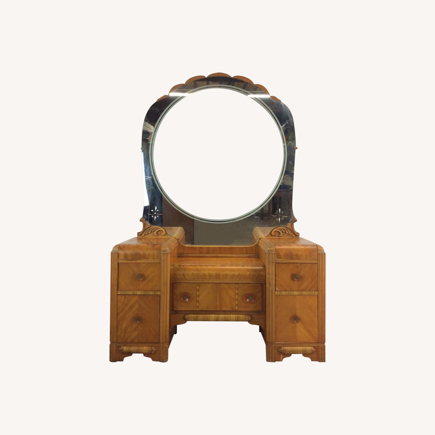 Art Deco Waterfall Vanity with Mirror & Stool - image-0