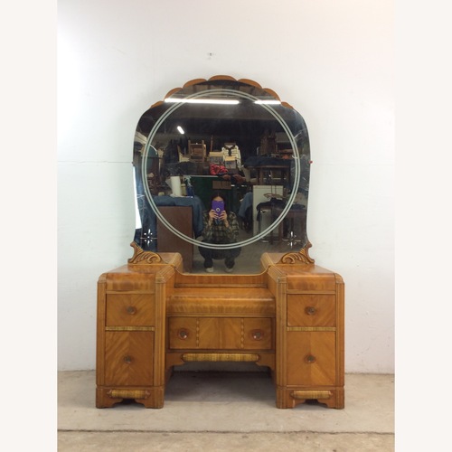 Used Art Deco Waterfall Vanity with Mirror & Stool for sale on AptDeco