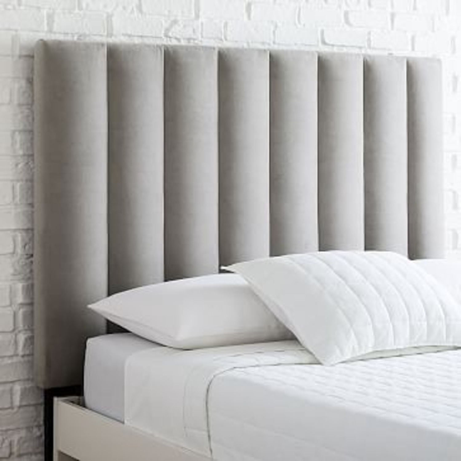 West Elm Queen Channel Dove Grey Velvet Headboard - image-2