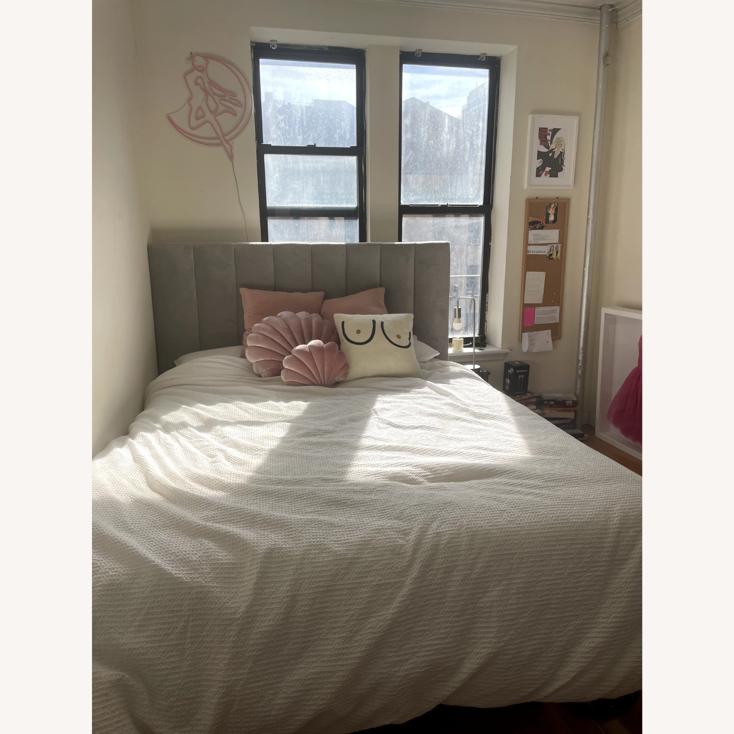 West Elm Queen Channel Dove Grey Velvet Headboard - image-4