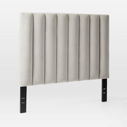 Used West Elm Queen Channel Dove Grey Velvet Headboard  for sale on AptDeco