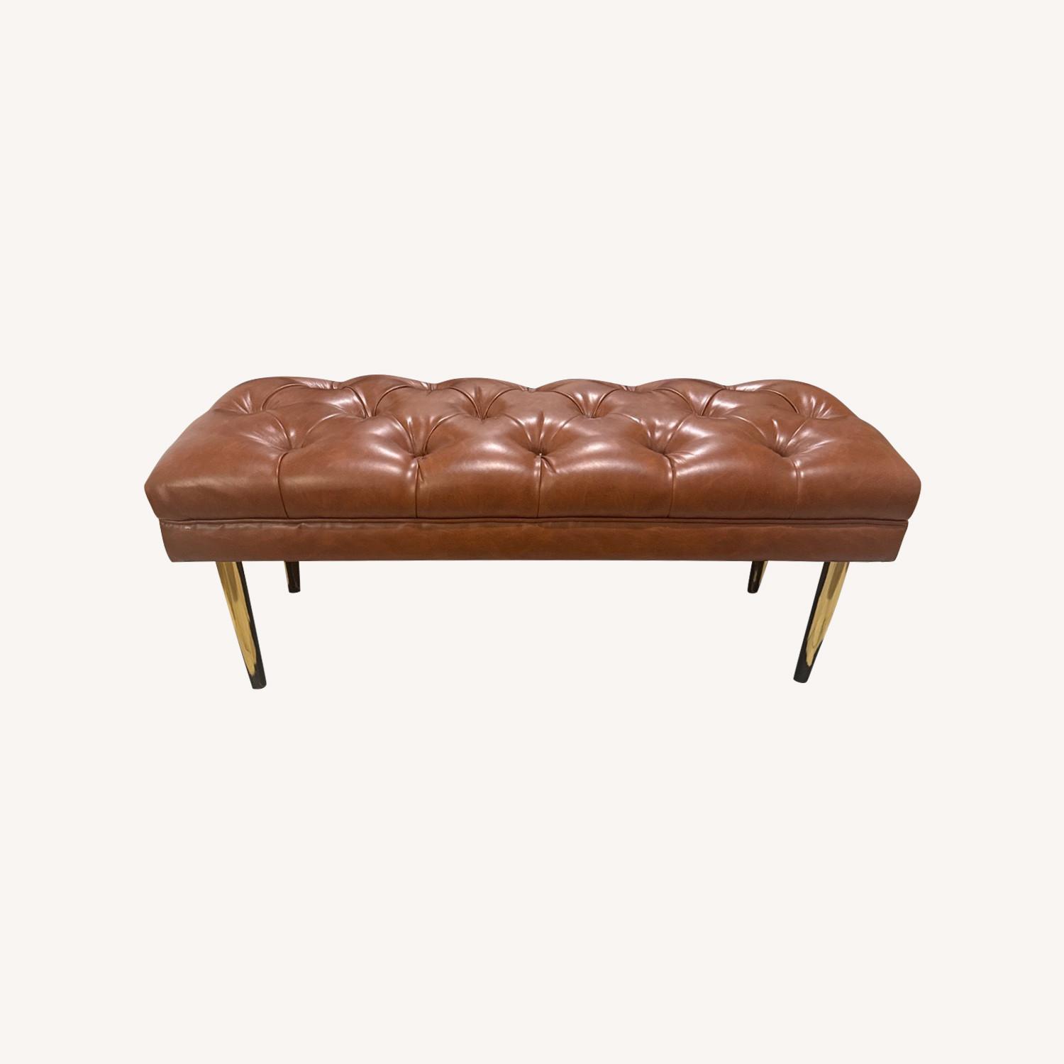 Modern Faux Leather Bench Padded Seat Brown - image-0