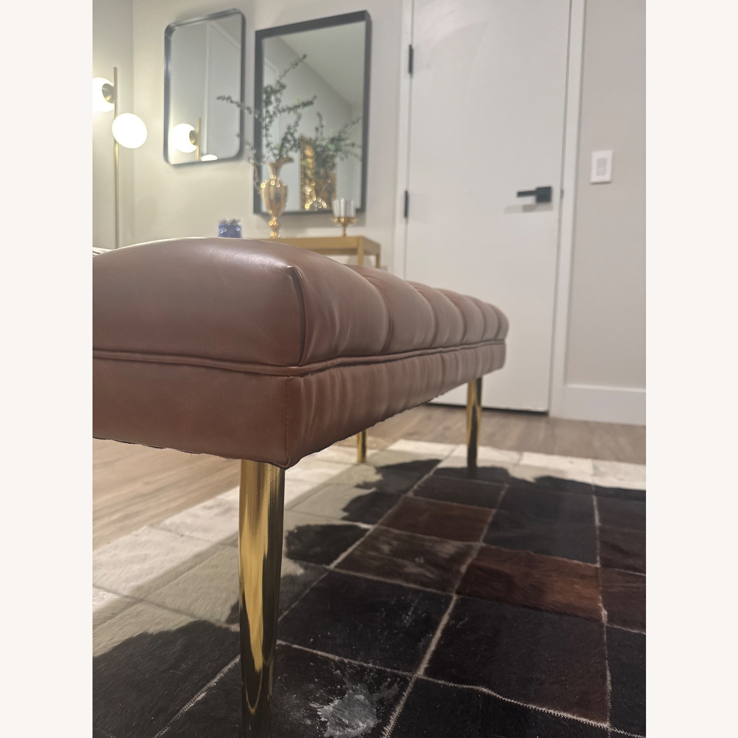 Modern Faux Leather Bench Padded Seat Brown - image-3