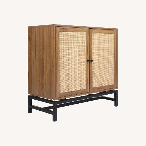 Used Overstock Natural Rattan 2 Door Cabinet Accent Storage for sale on AptDeco