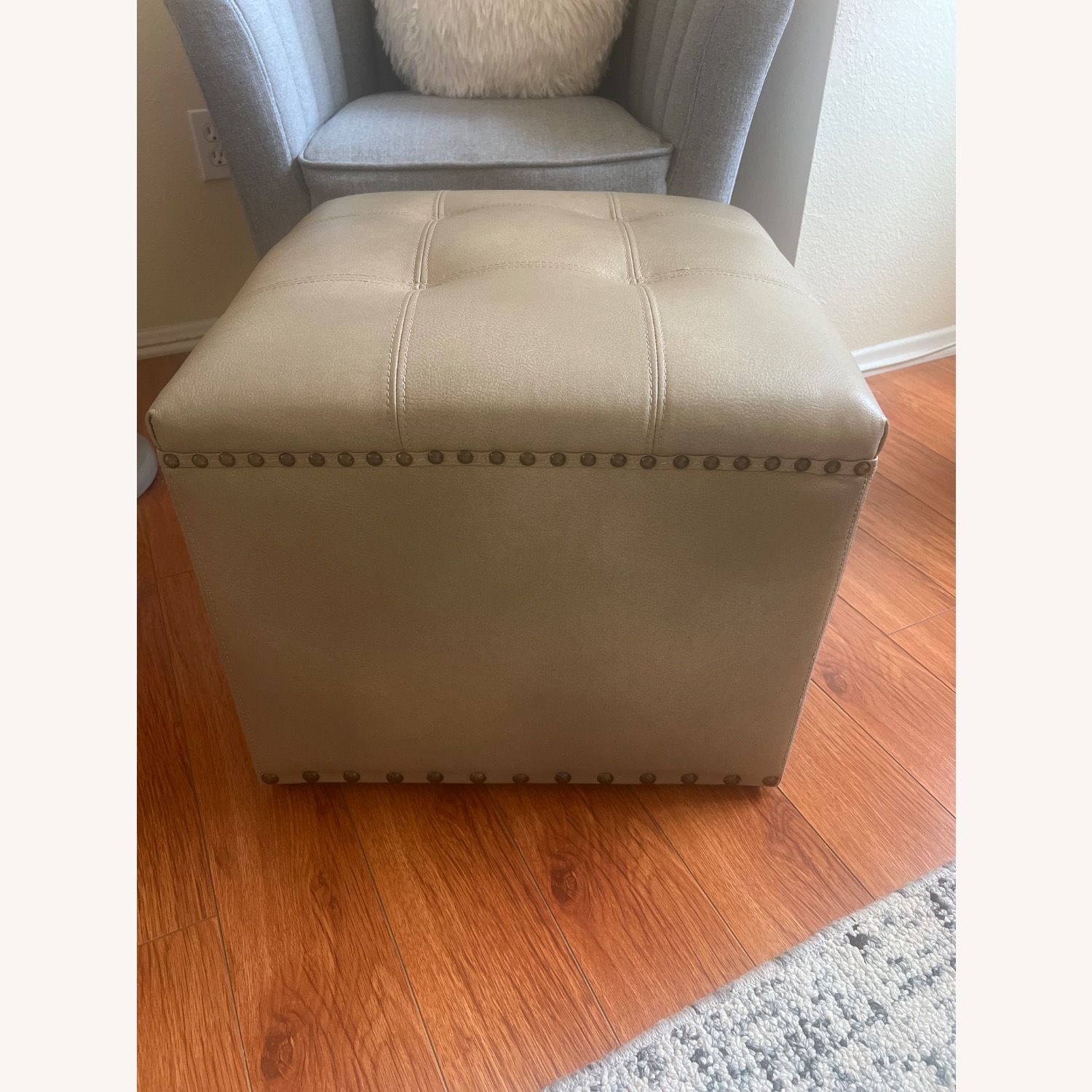 Pier 1 Imports Taupe Faux Leather Ottoman - image-1