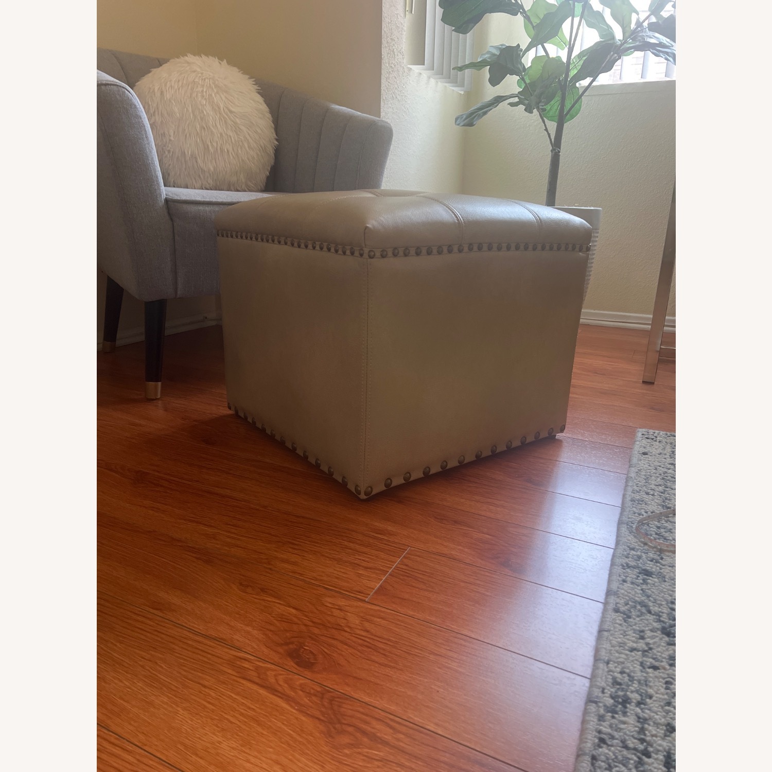 Pier 1 Imports Taupe Faux Leather Ottoman - image-3