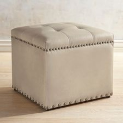 Used Pier 1 Imports Taupe Faux Leather Ottoman  for sale on AptDeco