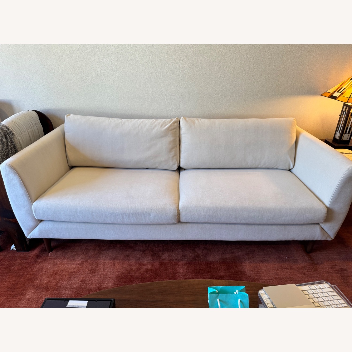 Midcentury Modern Cream Velvet Sofa - image-4