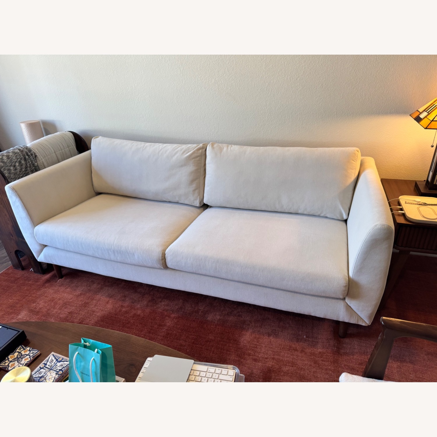 Midcentury Modern Cream Velvet Sofa - image-6