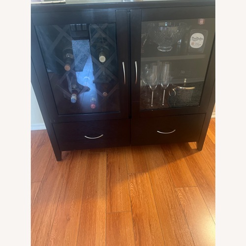 Used Dark Brown Wood Bar Storage Unit  for sale on AptDeco