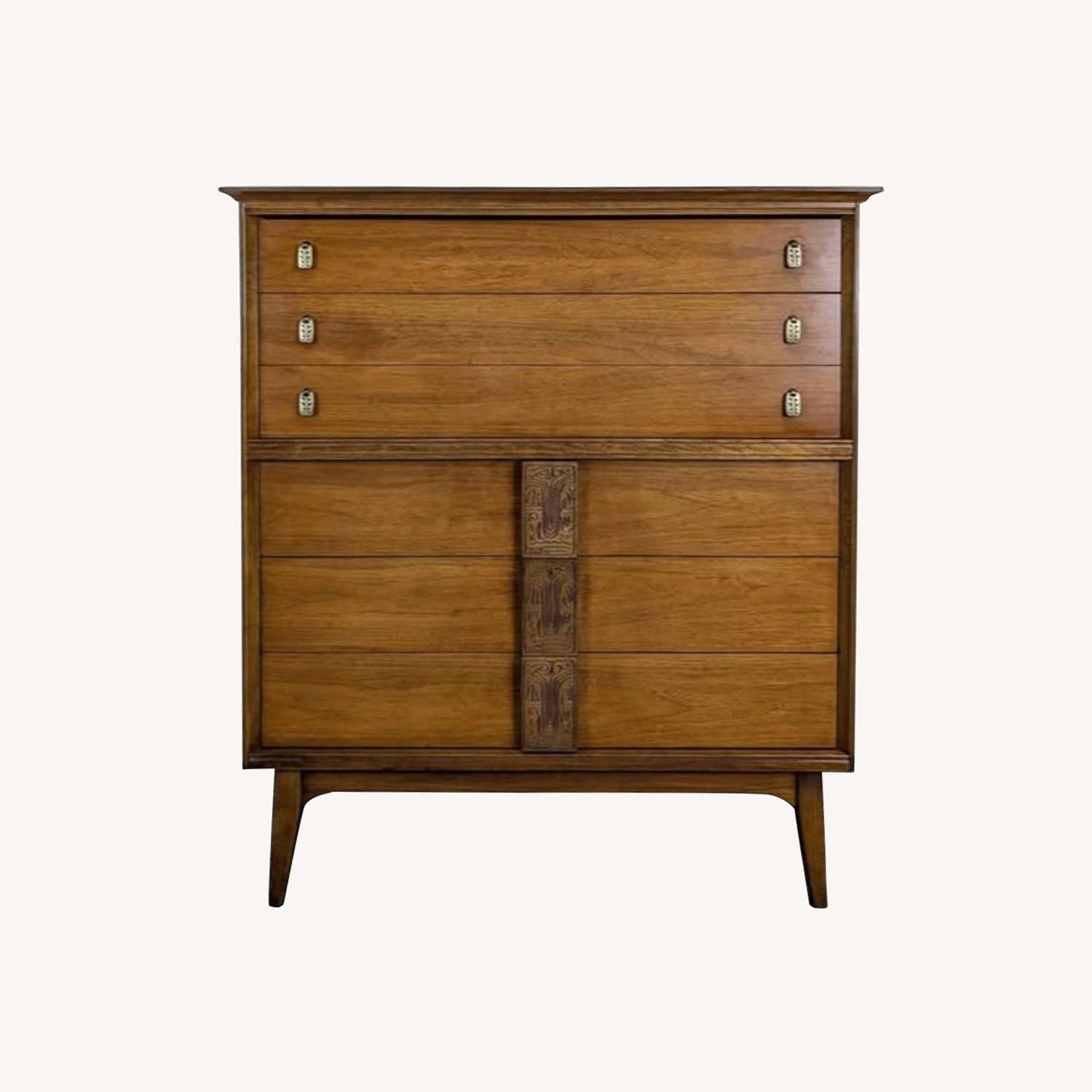 MCM Bassett Mayan 6 Drawer Walnut Highboy - image-0