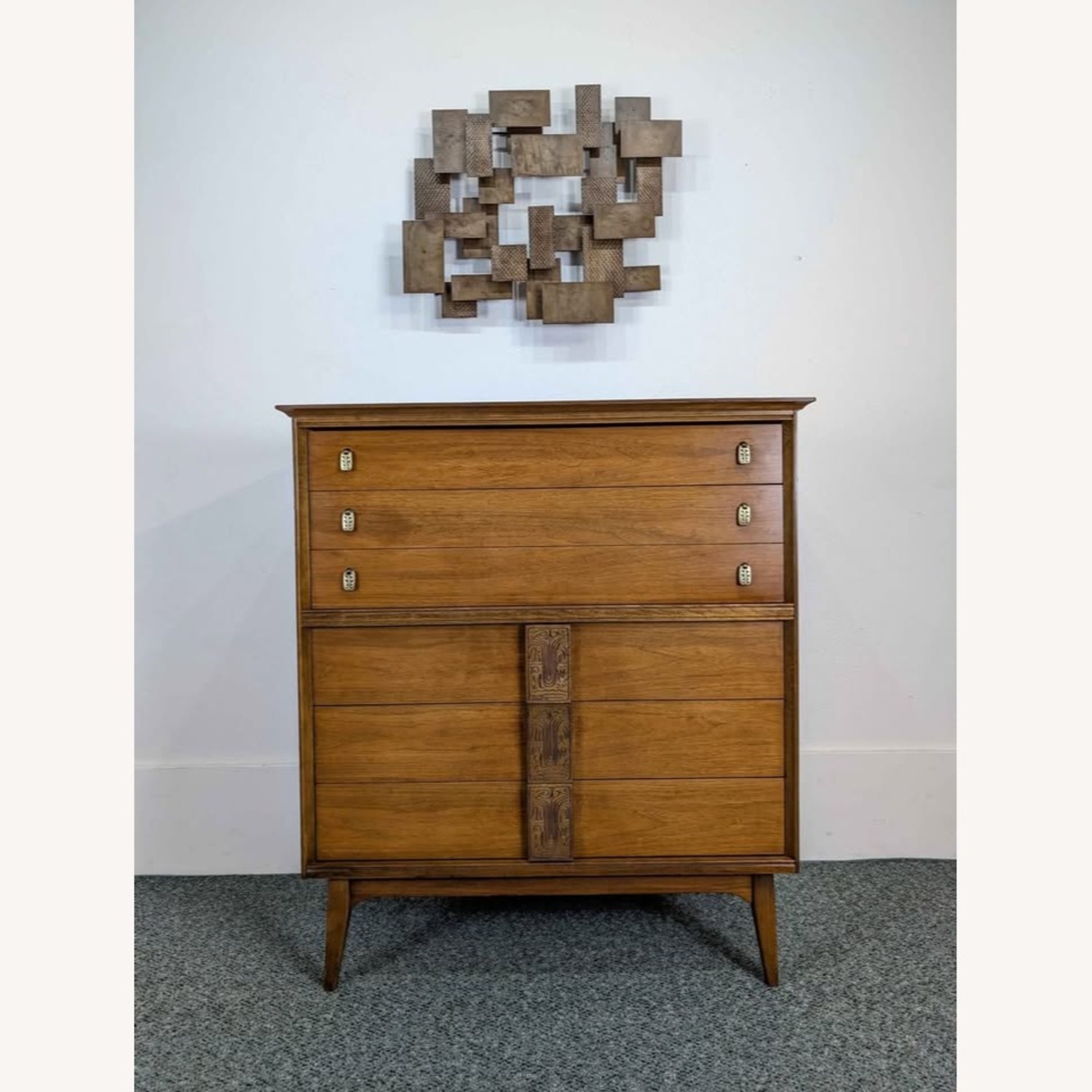 MCM Bassett Mayan 6 Drawer Walnut Highboy - image-1