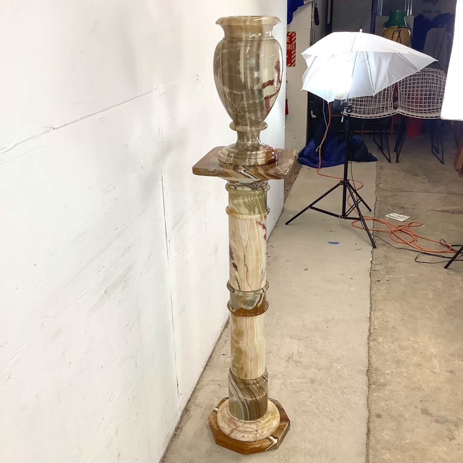 Vintage Onyx Pedestal and Vase - image-5