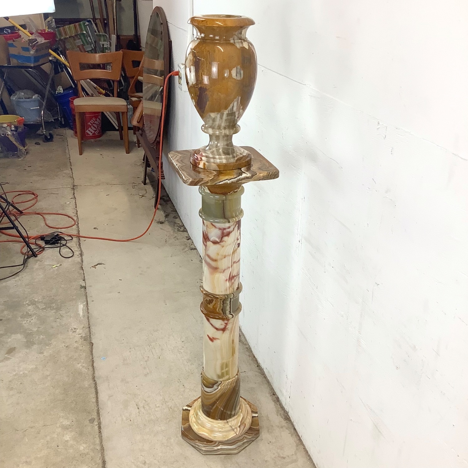 Vintage Onyx Pedestal and Vase - image-4