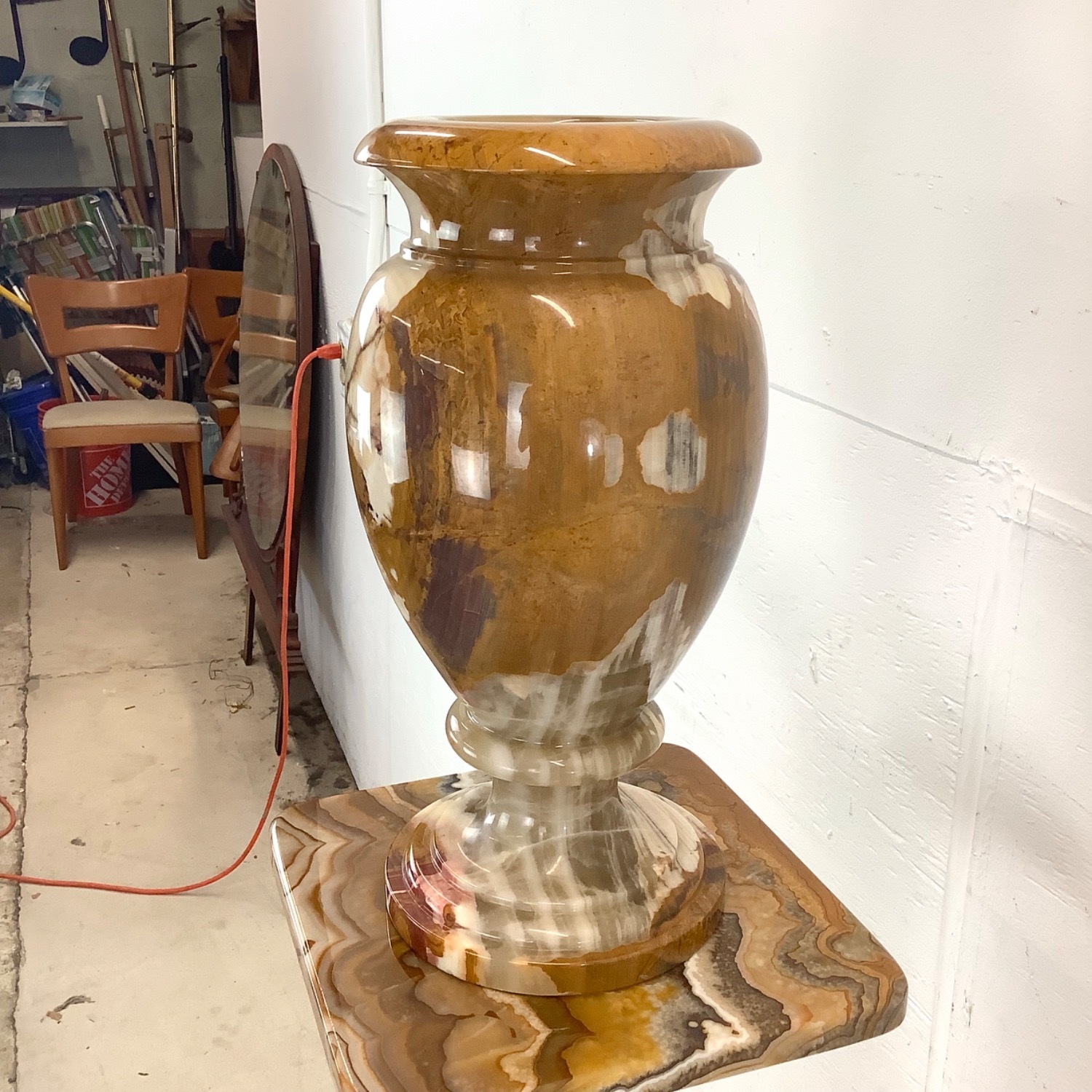 Vintage Onyx Pedestal and Vase - image-7