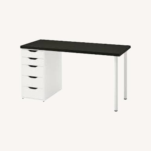 Used IKEA Black Tabletop White Legs Custom Desk  for sale on AptDeco