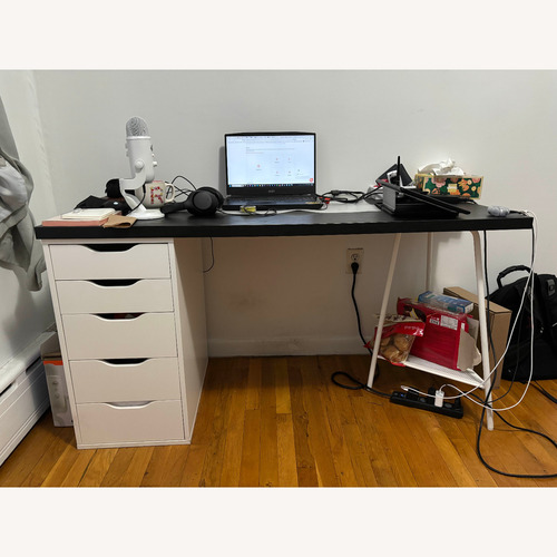 Used IKEA Black Tabletop White Legs Custom Desk  for sale on AptDeco