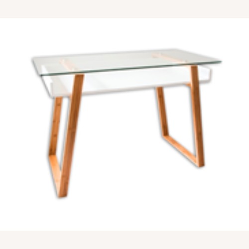 Used Modern Style White Bamboo Glass Office Desk for sale on AptDeco