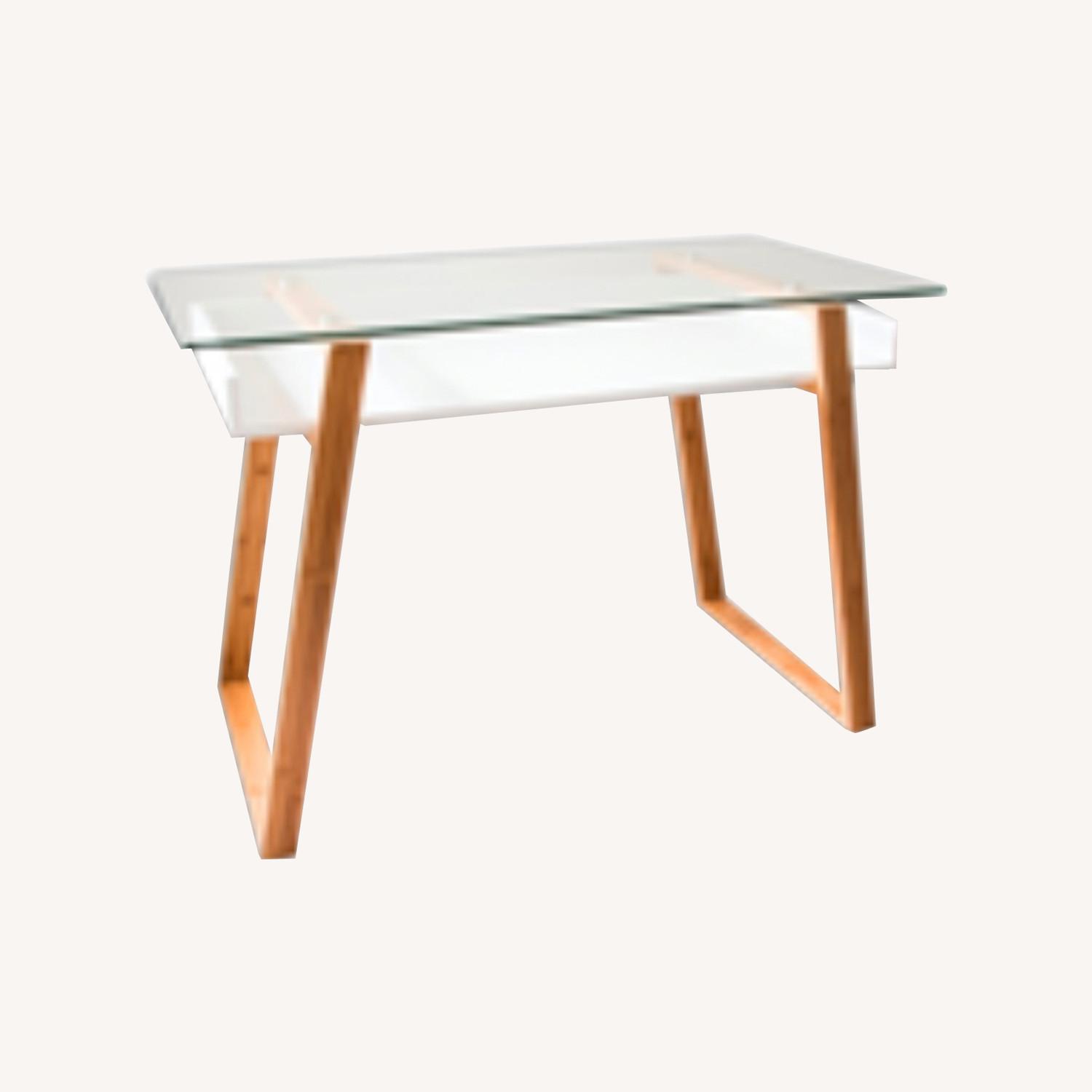 Modern Style White Bamboo Glass Office Desk - image-0