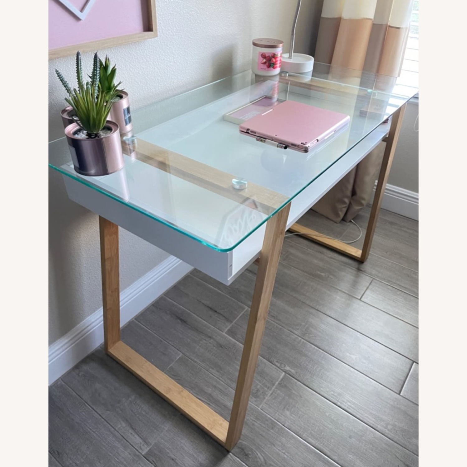 Modern Style White Bamboo Glass Office Desk - image-5