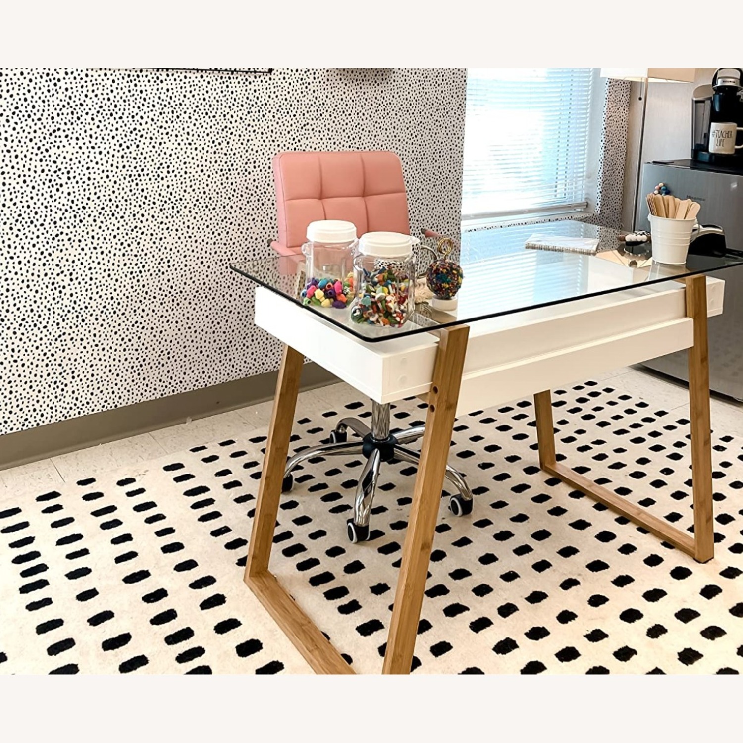 Modern Style White Bamboo Glass Office Desk - image-3