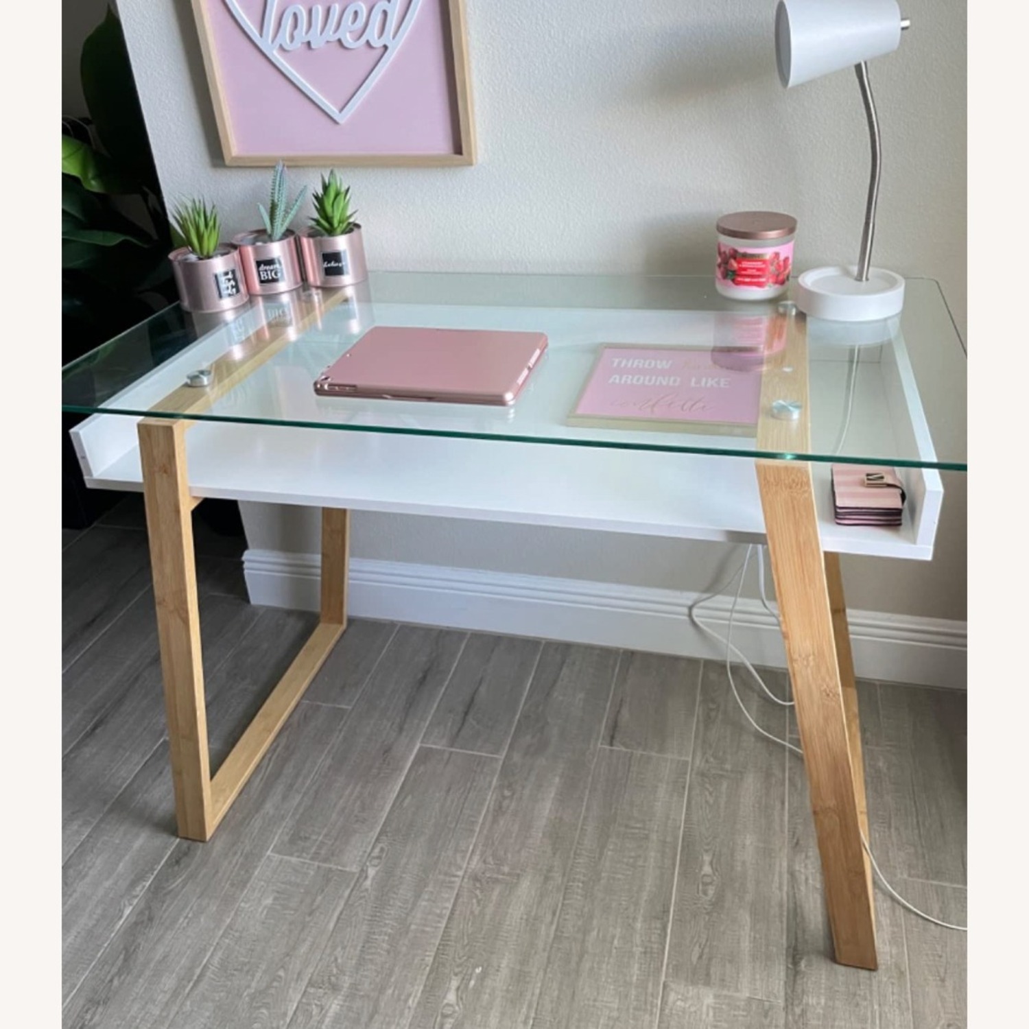 Modern Style White Bamboo Glass Office Desk - image-4