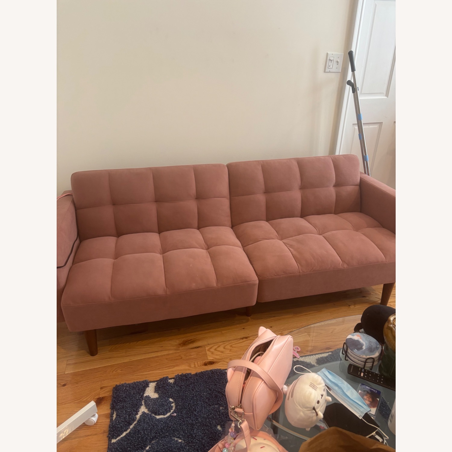 Amazon Pink Velvet Futon Sofa Bed - image-1