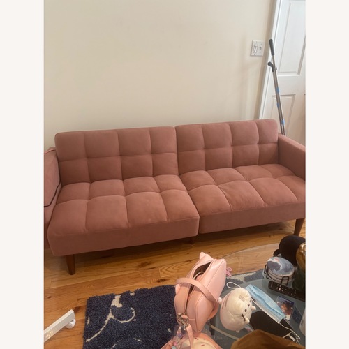 Used Amazon Pink Velvet Futon Sofa Bed for sale on AptDeco