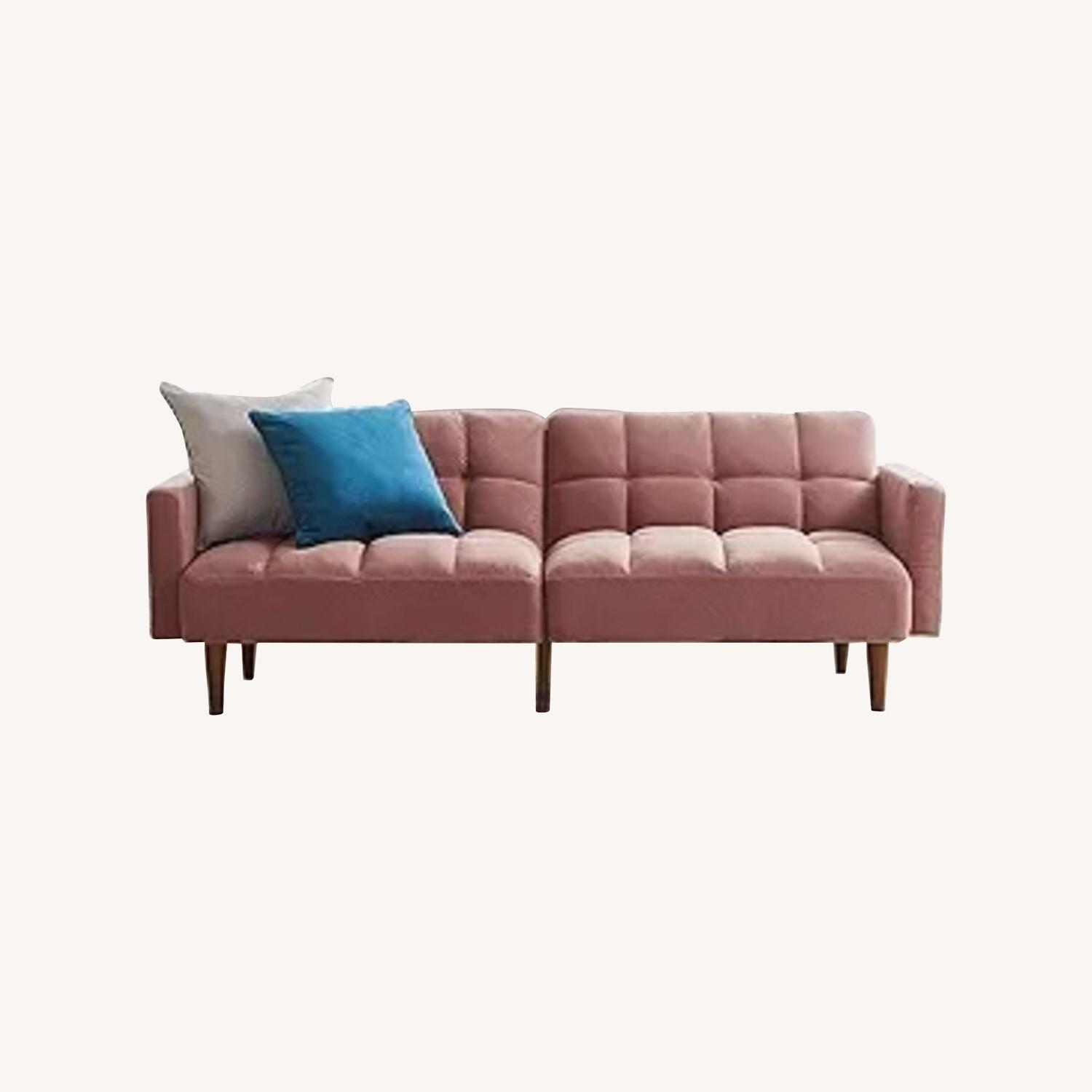 Amazon Pink Velvet Futon Sofa Bed - image-0