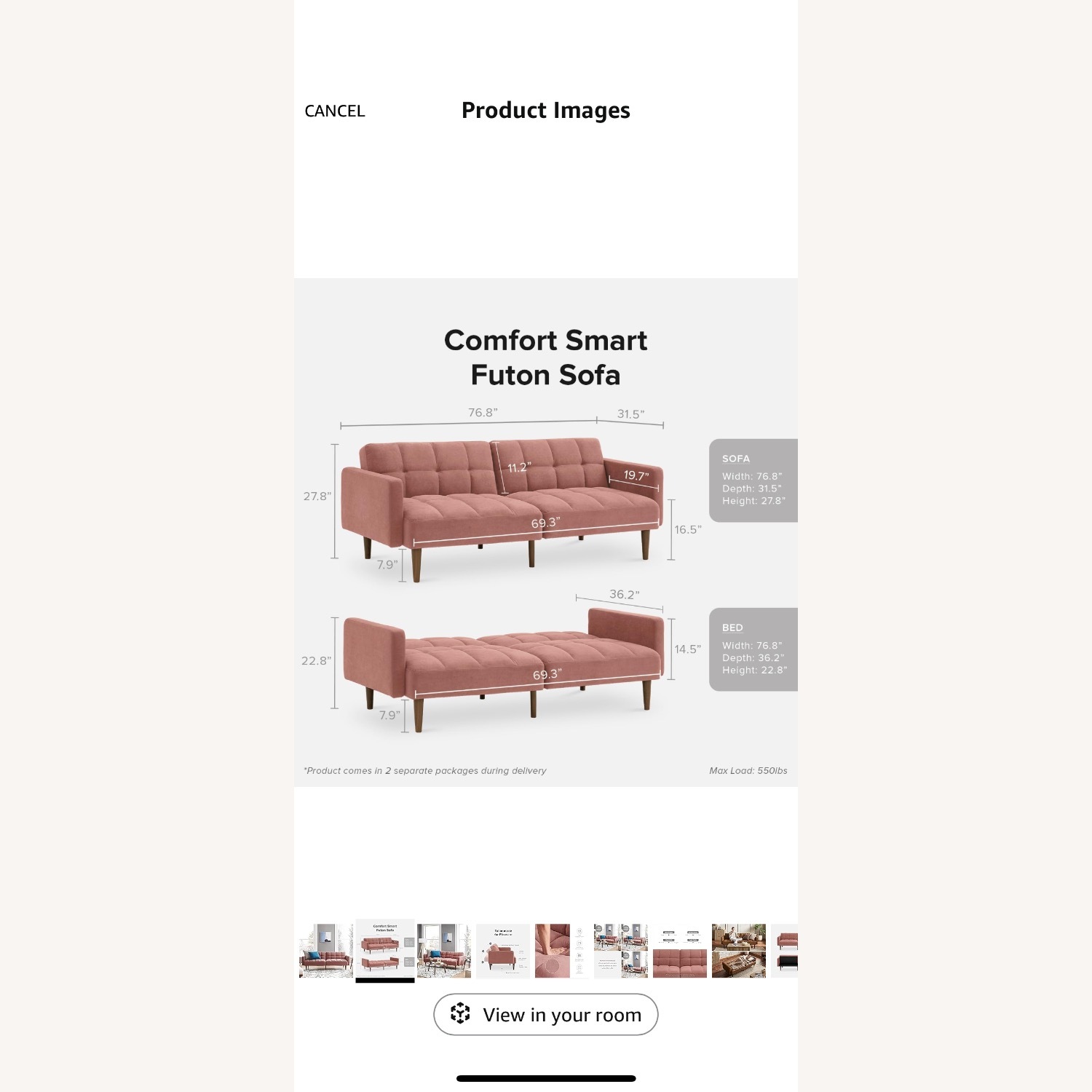 Amazon Pink Velvet Futon Sofa Bed - image-4