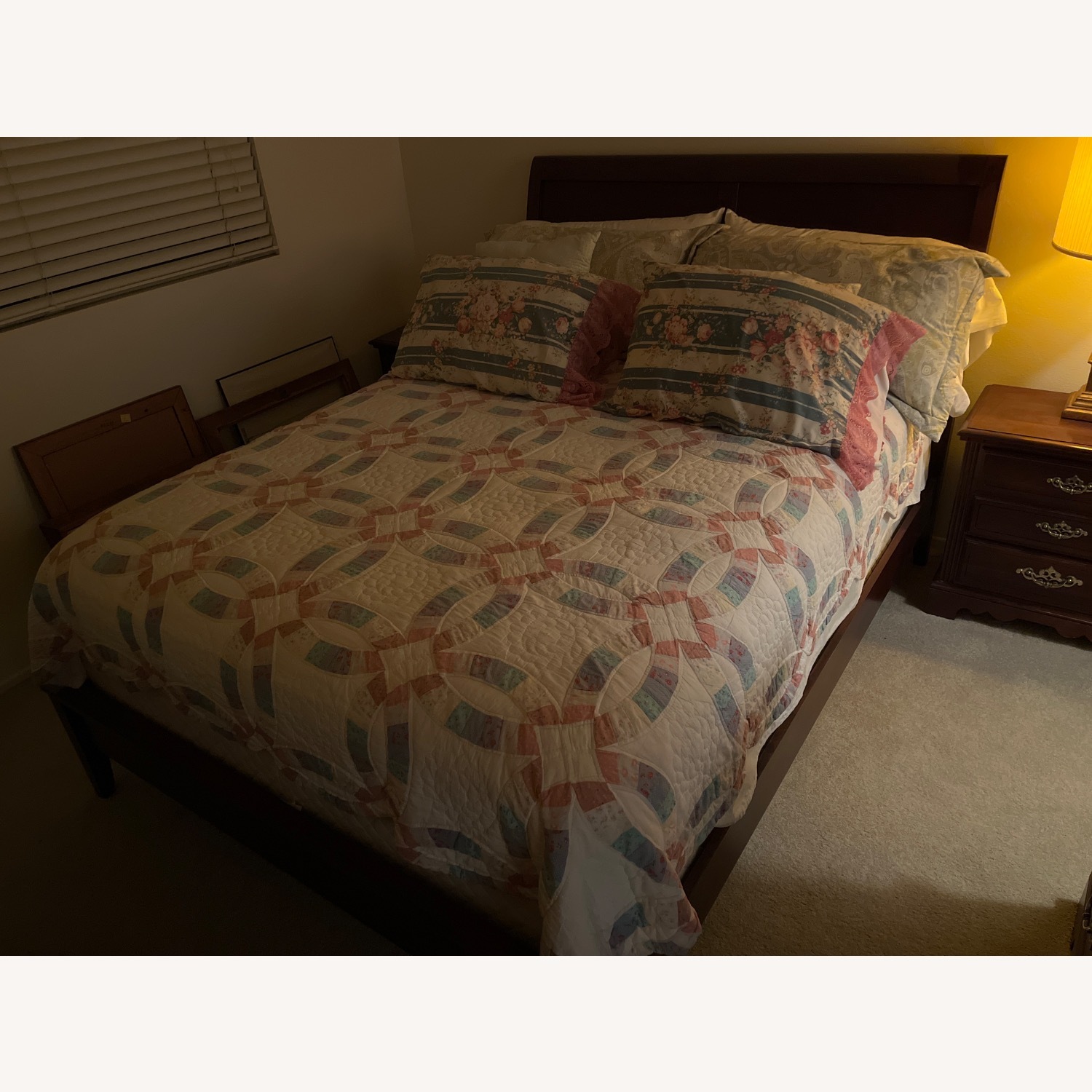 Dark Wood Queen Bed - image-2