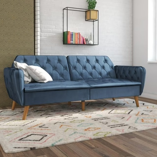 Used Novogratz Tallulah  Memory Foam Futon, Blue Velvet for sale on AptDeco