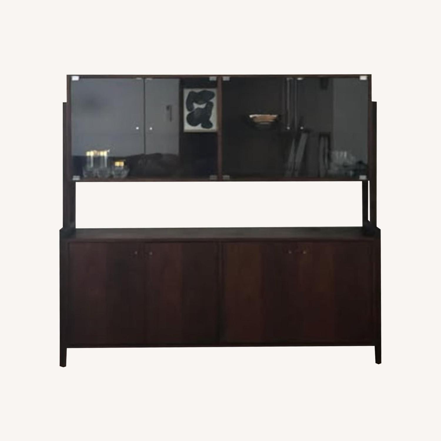 Walnut Wood / Glass Display Bar Hutch - image-0