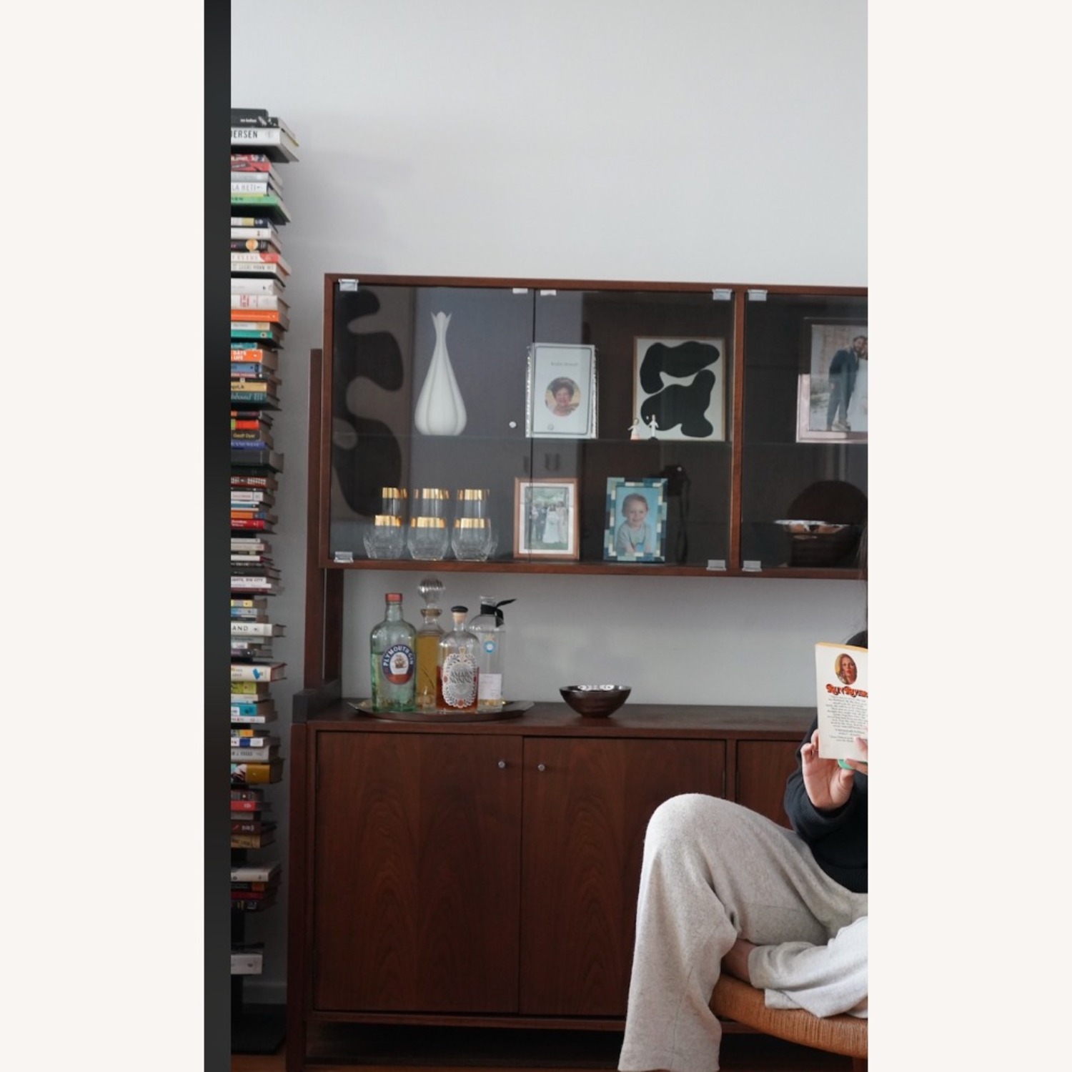Walnut Wood / Glass Display Bar Hutch - image-3