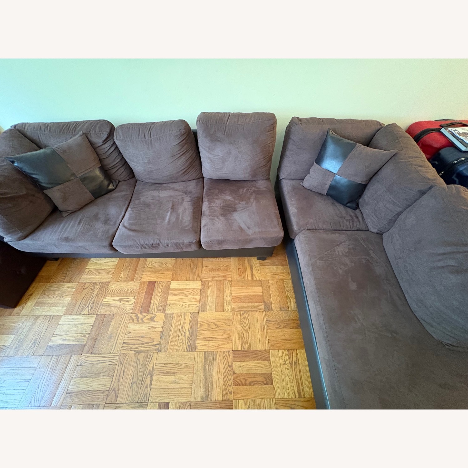 Chocolate Microfiber w Bonded Leather Trim Couch - image-3